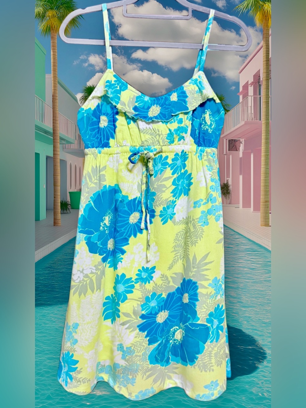 Aeropostale Lime Green & Blue Lightweight Floral Sundress size Medium